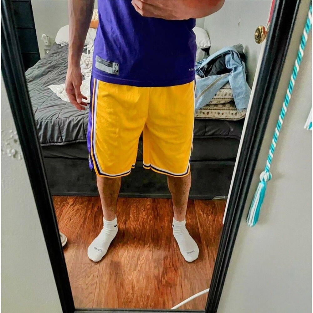 Nike Vintage Rare Lakers Dazzle Basketball Shorts Shiny Yellow Purple XL